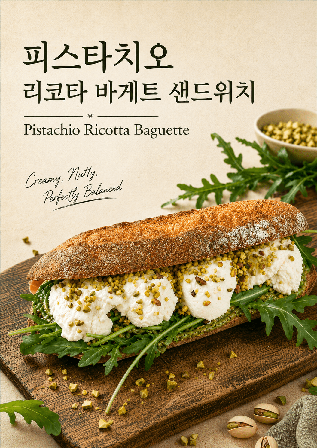 피스타치오와 리코타가 들어간 바게트 샌드